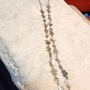 Long Flower Silver Necklace